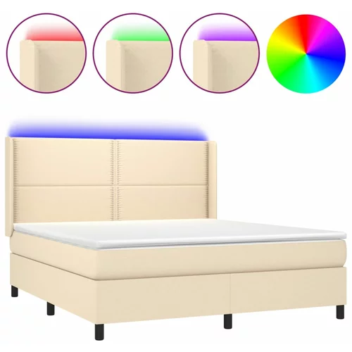 vidaXL Box spring postelja z vzmetnico LED krem 180x200 cm blago, (20895671)