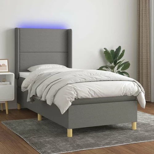  Box spring postelja z vzmetnico LED temno siva 90x200 cm blago, (20938008)
