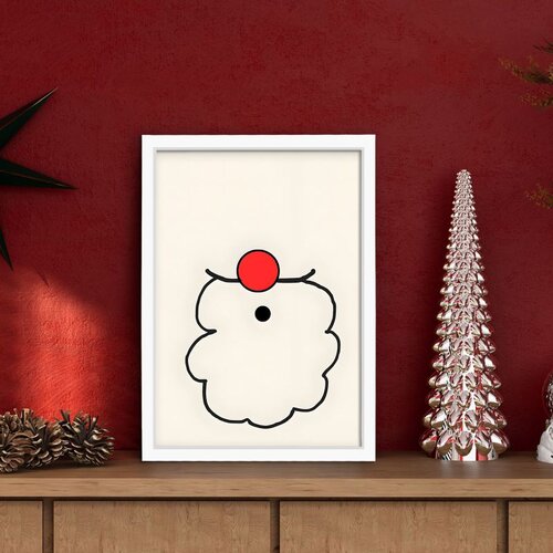Wallxpert novogodi&amp;scaron;nja uramljena MDF slika 3752CHRCT-001, minimalistička brada Deda Mraza sa crvenim nosom, 37 x 52 cm Slike