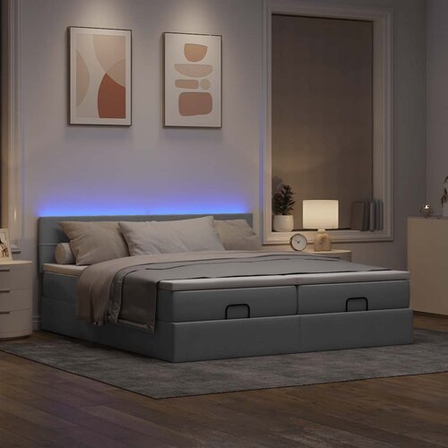 VidaXL Okvir kreveta s madracima svijetlosivi 200x200cm od tkanine Slike