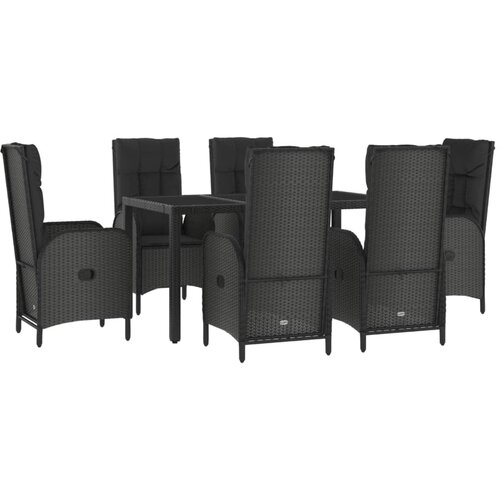  7-dijelni vrtni blagovaonski set crno-sivi od poliratana Crna Dužina stola 150 cm Slike