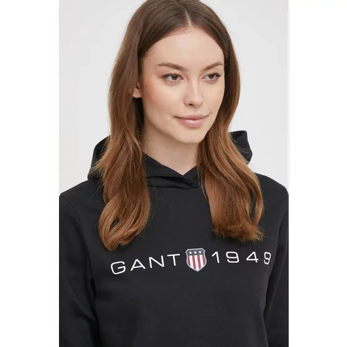 Gant Dukserica za žene, boja: crna, s kapuljačom, s tiskom