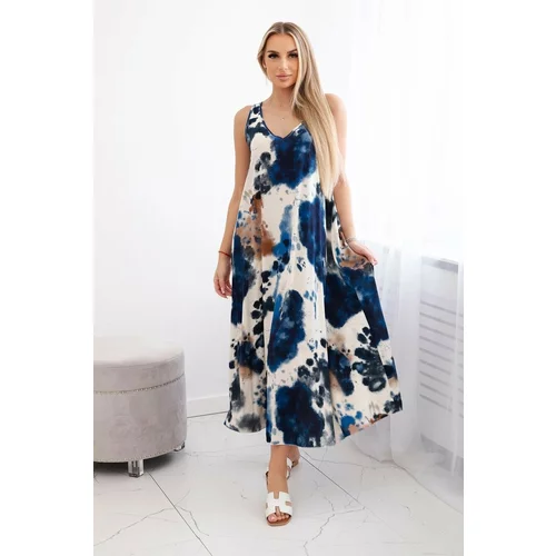 Kesi Women's viscose dress with decorative print - navy blue