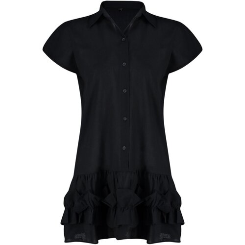 Trendyol Black Mini Woven Ruffle 100% Cotton Beach Dress Slike