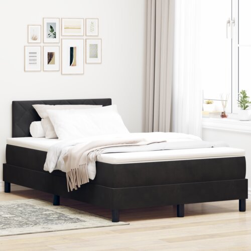 VidaXL Box Spring postelja z vzmetnico in LED črna 120x190 cm žamet Slike