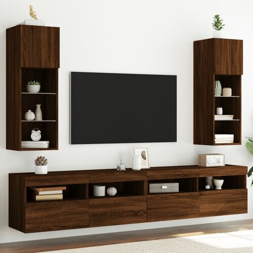  The Living Store TV omarica z LED lučkami 2 kosa rjavi hrast 30,5x30x90 cm - TV Omarica, (21555882) Slike