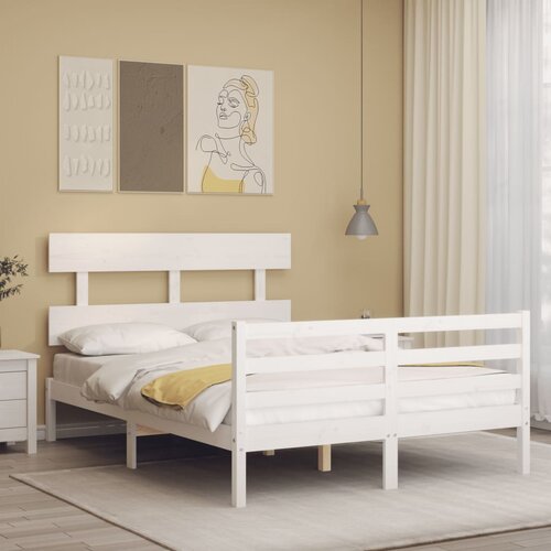 vidaXL Posteljni okvir z vzglavjem bel 120x200 cm trden les Cene