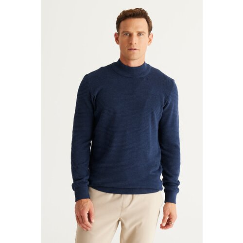 AC&Co / Altınyıldız Classics Men's Indigo Recycle Standard Fit Half Turtleneck Cotton Patterned Knitwear Sweater Slike