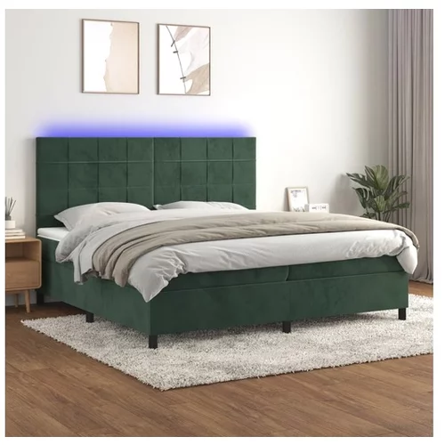  Box spring postelja z vzmetnico LED tem. zelena 200x200cm žamet