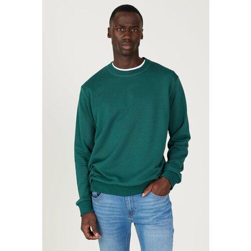 AC&Co / Altınyıldız Classics Men's Dark Green Standard Fit Regular Fit Crew Neck 3 Thread Cotton Sweatshirt Slike
