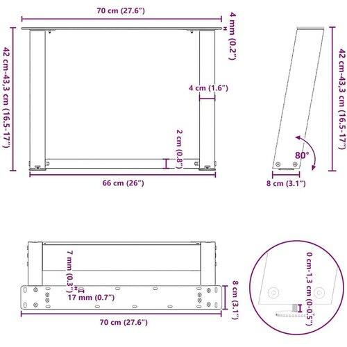 VidaXL Noge za klub stolić U-oblik 2 kom Prirodni čelik 70 x (42-43) cm Čelik - Prirodna 70 x (42-43) cm 1 1 Slike