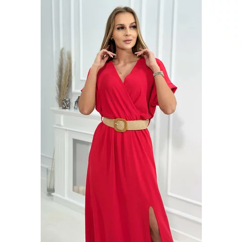 Kesi Long dress with a decorative belt of red color