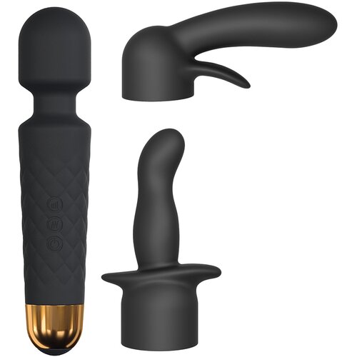 Dorcel Kit Wanderful Rechargeable Wand with Two Accessories Black Cene
