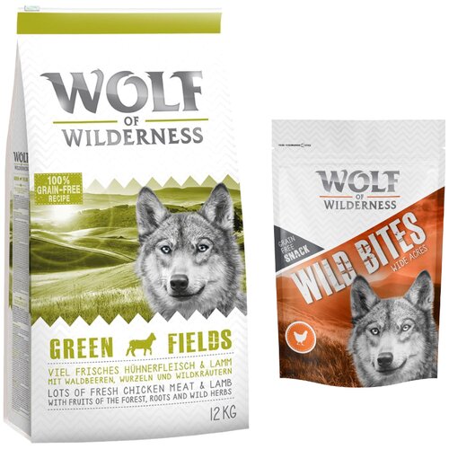 Wolf of Wilderness 12 kg suhe hrane + Snack gratis! - "Green Fields" jagnjetina - brez žit + Wide Acres - piščanec (monoprotein) Cene
