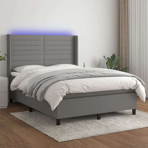  Box spring s madracem LED tamnosivi 140x190 cm tkanina Slike