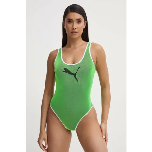 Puma Jednodijelni kupaći kostim Contour Rib boja: zelena, mekane košarice, 938342