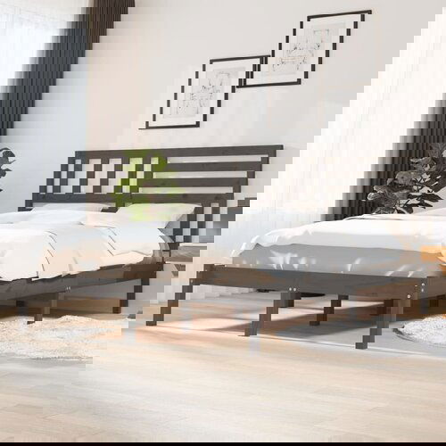 Furnova Posteljni okvir siv 135x190 cm trdna borovina, (21934144) Slike