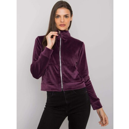 Fashion Hunters RUE PARIS Dark purple velor sweatshirt with zipper Slike