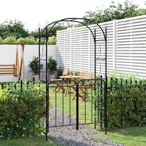 VidaXL Vrtni luk s vratima crni 108 x 45 x 235 cm čelični Slike