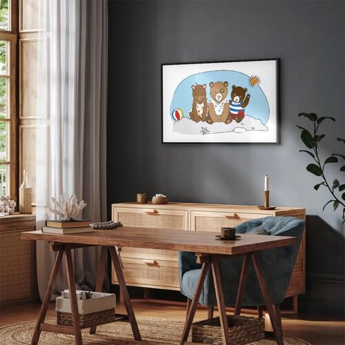  Slika - Teddy Bears on the Beach (1 Part) Wide 120x80 U crnom drvenom okviru Slike
