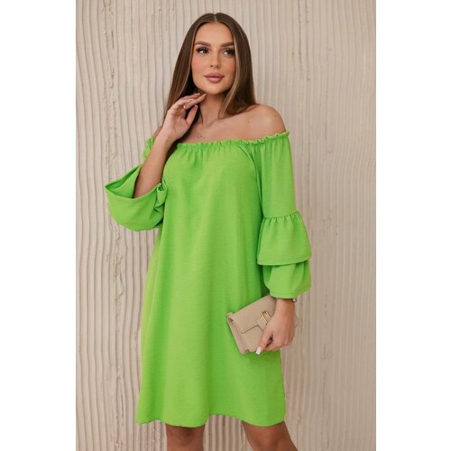 Kesi Spanish dress with pleats on the sleeve of bright green color Slike