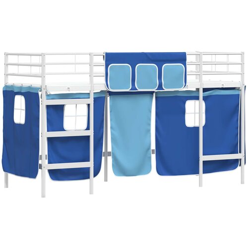  Krevet na kat za djecu s zavjesama Bijela i Plava 75 x 190 cm Slike