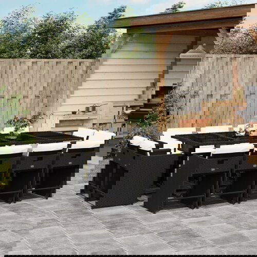  The Living Store Vrtna jedilna garnitura 13-delna z blazinami črn poli ratan - Vrtna Jedilna Garnitura, (21467595) Cene