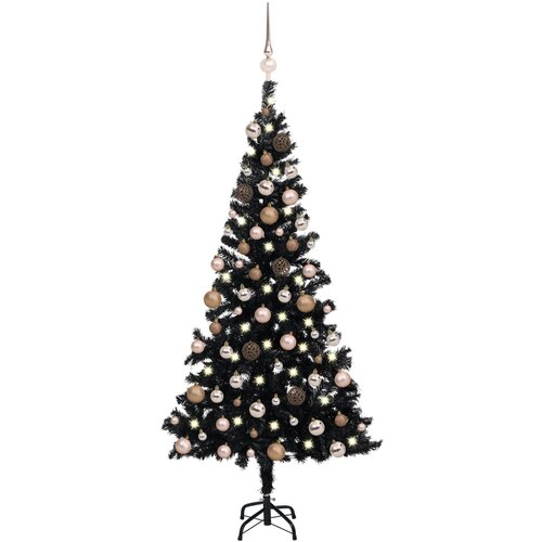 vidaXL Umjetno božićno drvce LED s kuglicama crno 180 cm PVC Cene