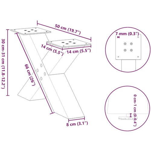 Noge za stolić X-oblika 2 kom prirodni čelik 50x(30-31)cm čelik Slike