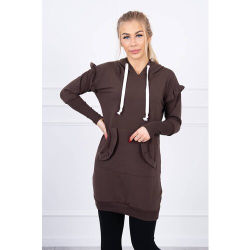 Kesi Brown dress with decorative ruffles and hood Slike