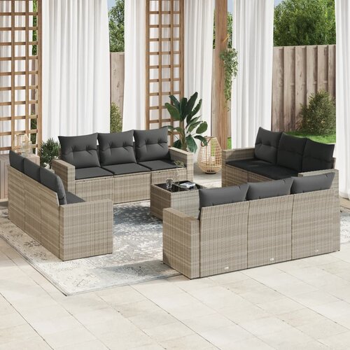 vidaXL 13-dijelni set vrtnih sofa poliratan s jastucima svijetlosivi Cene