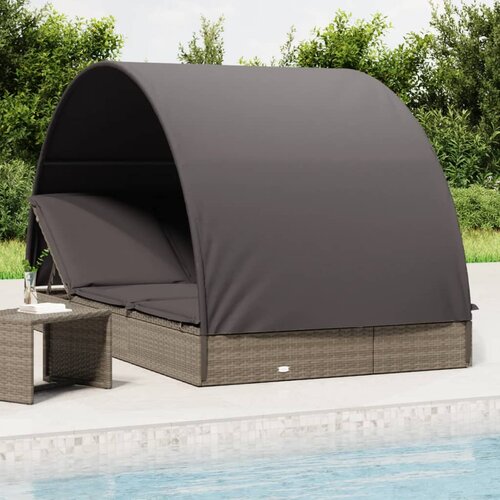 vidaXL Vrtni ležalnik za 2 osebi s streho siv 211x112x140cm poli ratan Cene