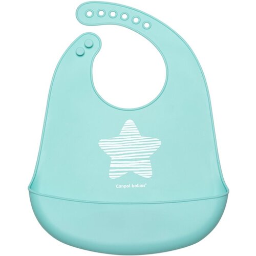 Canpol Pastels Silicone Bib Blue silikonski podbradnik s džepom 1 kom za djecu Slike