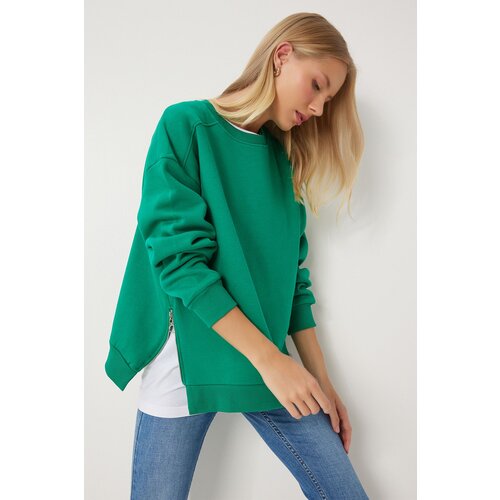 Happiness İstanbul Women's Dark Green Zipper Detailed Raised Knitted Sweatshirt Cijene