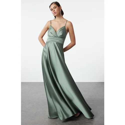 Trendyol Mint A-Line Satin Woven Long Elegant Evening & Graduation Dress