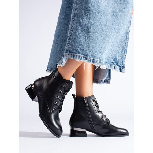 SHELOVET Tied flat heeled ankle boots black Vinceza Slike