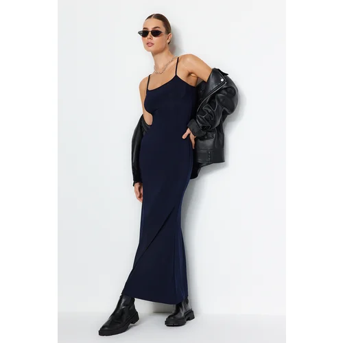 Trendyol Navy Blue Knitted/Fitted Maxi Dress with Straps