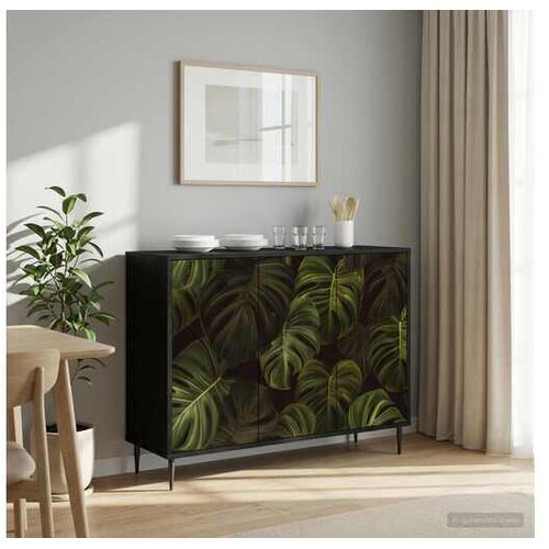 vidaXL Kreveta ELBURG Crni hrast 102 x 33 x 76 cm Konstruirano drvo - Print od palminih listova Cijene