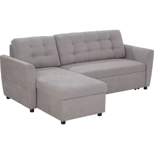 HOMCOM 3-sedežna kotna raztegljiva kavč postelja z ležiščem za shranjevanje in oblazinjenjem z lanenim učinkom, 217x134x85cm, siva, (20755588)
