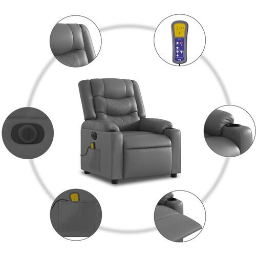  Električni masažni naslonjač od umjetne kože sivi Slike