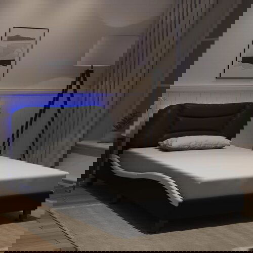  The Living Store Posteljni okvir z LED lučkami črn bel 100x200 cm umetno usnje - Posteljni Okvir, (21524693) Cene