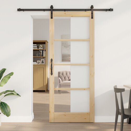 vidaXL Drsna vrata s kompletom strojne opreme 'ORKDAL'Trdno les in steklo, Notranja vrata s steklom 'ORKDAL'86x211x4 cm Trdno borovo les Cene