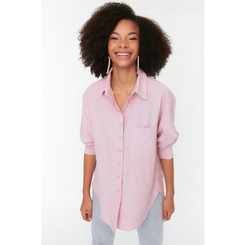 Trendyol Dark Pink Single Pocket Boyfriend/Wide Fit Cotton Woven Shirt Cene