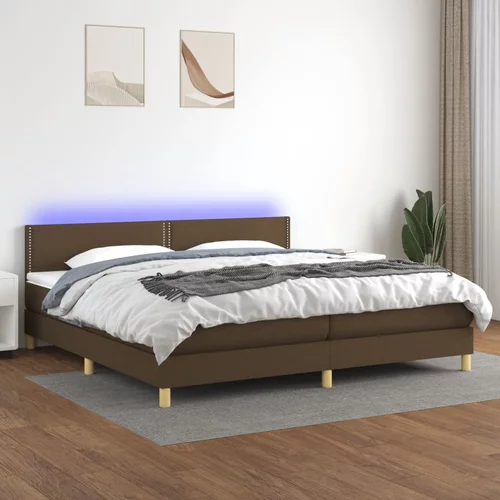 vidaXL Box spring postelja z vzmetnico LED temno rjava 200x200cm blago