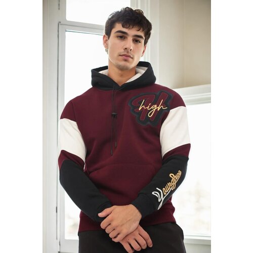 Dewberry 71185 Embroidered Oversize Mens Sweatshirt-BURGUNDY Slike
