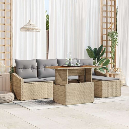  6 delni vrtni sofa set z blazinami Bež Poli ratan, (22090800) Cene