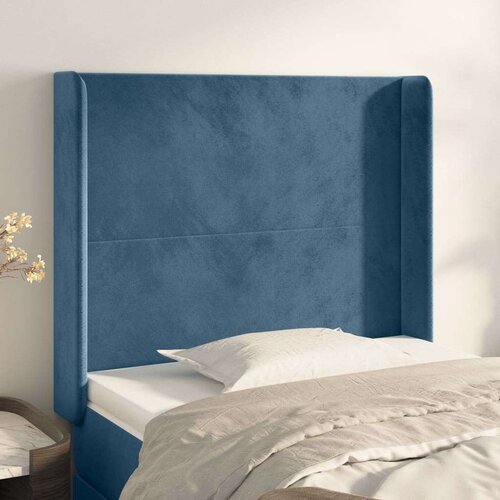  Vzglavje z u&amp;scaron;esi temno modro 93x16x118/128 cm žamet, (20952248) Slike