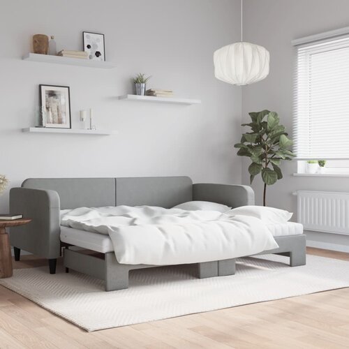 vidaXL Izvlečna dnevna postelja z vzmetnicami sv. siva 90x200 cm blago Cene