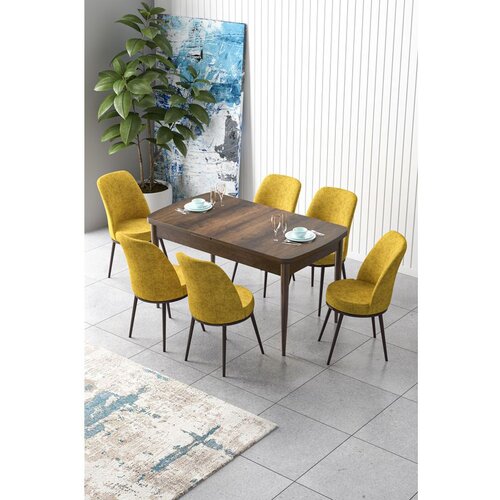 Hanah home Zen - Baroque, Mustard BaroqueMustard Extendable Dining Table & Chairs Set (7 Pieces) Cene