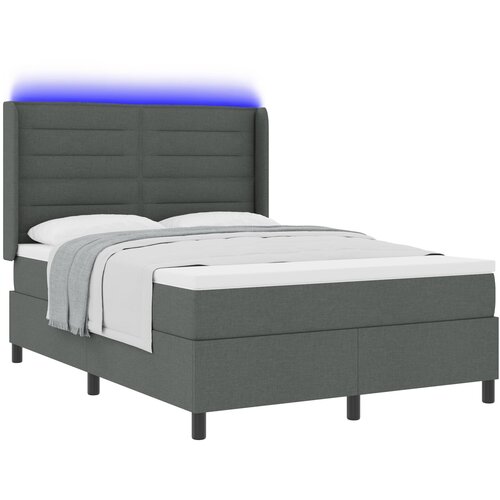 VidaXL Postelja s pomičnim dnom in vzmetnico &amp;amp; LED Temno siva 140x190 cm Tkanina Slike